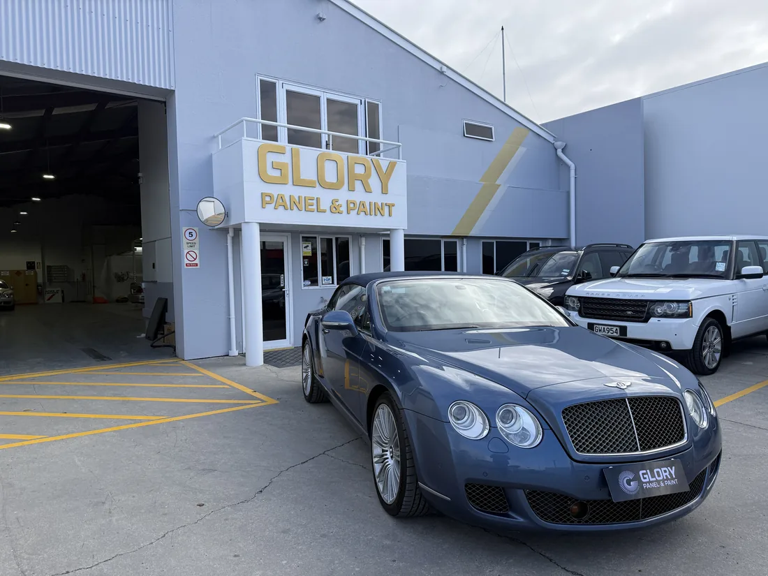 Blue Bentley Continental at GLORY Panel & Paint, Christchurch