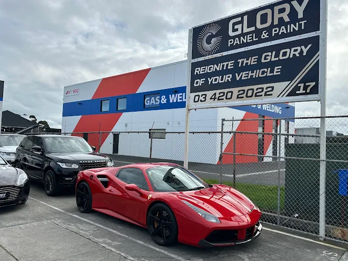 Red Ferrari 488 at GLORY Panel & Paint, Christchurch