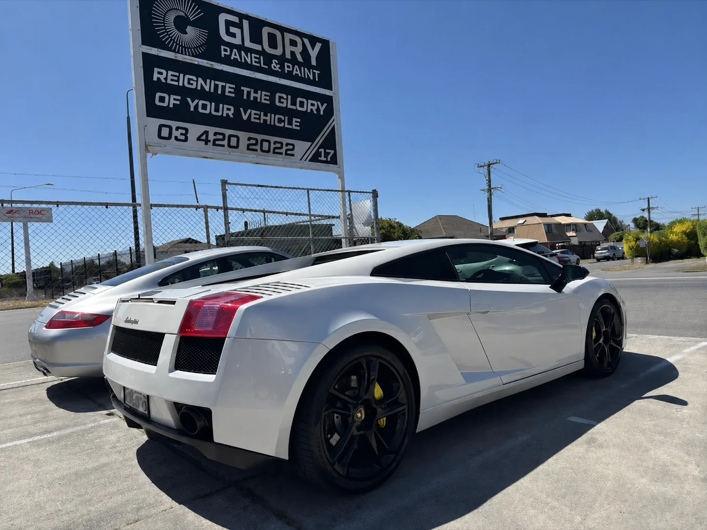 White Lamborghini Gallardo at GLORY Panel & Paint, Christchurch